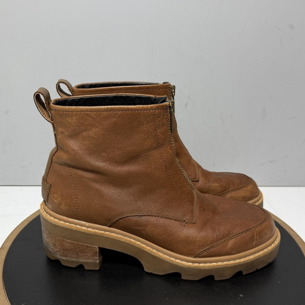 Sorel Boots Womens Size 10.5 Brown Leather Zip Ankle Lug Sole Booties NL5127-242